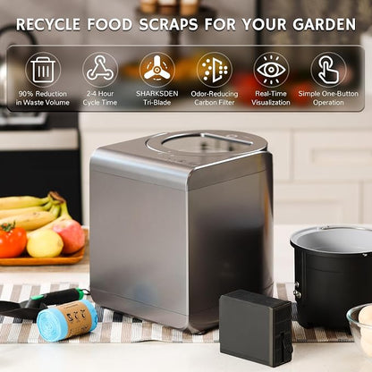 Airthereal Revive R500-V Electric Kitchen Composter, Visual Glass Cover, Grey