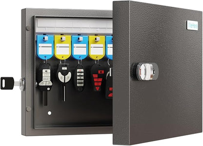 WeHere 16 Key Lock Box - Wall Mounted Key Cabinet with 3-Digit Combination Lock & Backup Key, Key Organizer Lockbox for Home, Office, Rental, Property Management, Includes Key Tags