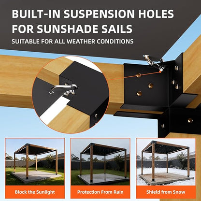 Pergola Brackets Kit 4x4 (Inner Size 3.7x3.7), 4 Pack 3-Way Heavy Duty 90° Right Angle Corner Brackets for DIY Woodworks, Easy Install Pergola Kit for Patio, Gazebos, and Outdoor Structures