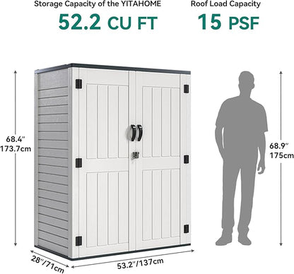 YITAHOME 59 Cuft Outdoor Tall Storage Shed, Waterproof Vertical Resin Shed for Garden, Garage, Patio, Lockable Tool Storage, No Shelves Included, Light Gray