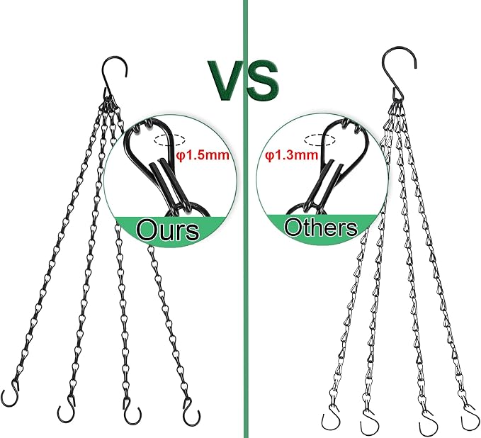 Heybe Hanging Baskets Chains 16 Inches 4 Leads Hanging Chains with S Hooks, Flower Pot Hanger Replacement Plant Hangers for Planters and Lanterns, Pack of 3