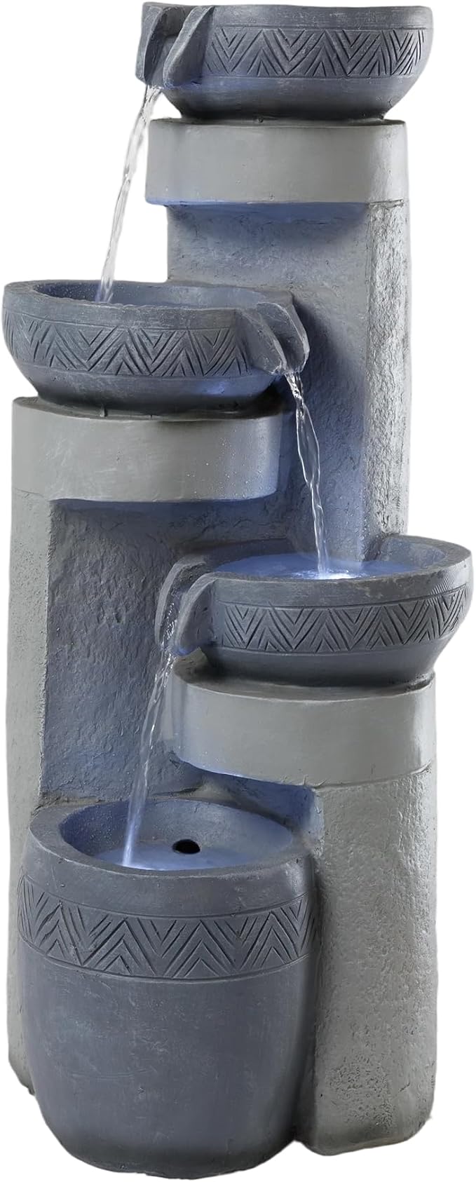 28" Outdoor Water Fountain with Led Lights, 4-Tiered Owl & Calla Lil Water Fountain, Outdoor Garden Waterfall Decor for Garden, Patio, Courtyard (32" Modern Pottery)
