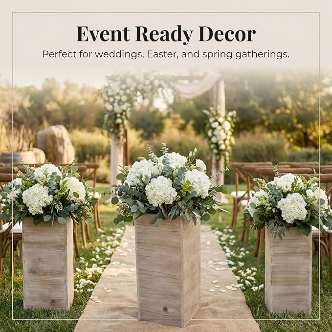 Anderson's Square Wooden Garden Planters Set – Rustic 3‑Piece Wood Planter Collection for Weddings, Patios, Backyards, Seasonal Décor & Modern‑Farmhouse Styling (Small 15", Medium 21", Large 26.75")