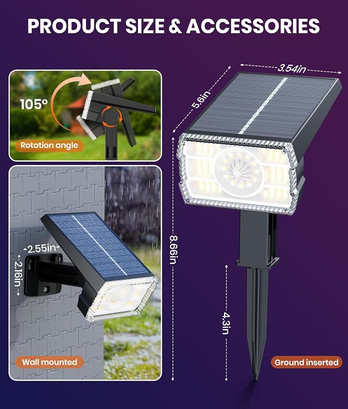 Christmas Solar Spot Lights Outdoor Waterproof 4-Pack, Multicolor RGB Solar Powered Landscape Lights with 6 Colors 10 Modes, 58 LED Adjustable Spotlights for Yard Garden Patio Landscape Pathway Decor