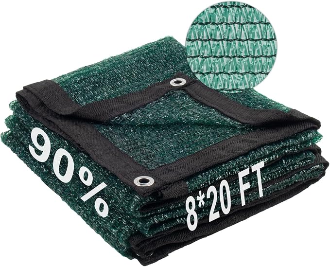 LOVE STORY 8x20FT 90% Dark Green Garden Shade Cloth, Sun Shade Cover Net Mesh Tarp with Grommets, Sunblock Net for Garden,Greenhouse,Plants and Patio