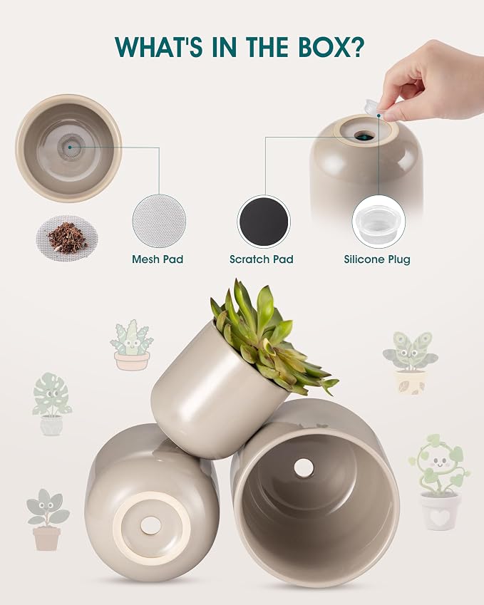vancasso Ceramic Plant Pots, 4+5+6 inches, Set of 3, Planters with Drainage Hole, Flower Pots Planters Pots for Indoor Plants, Modern Indoor Decorative Garden Pot, Home Decor, Gray