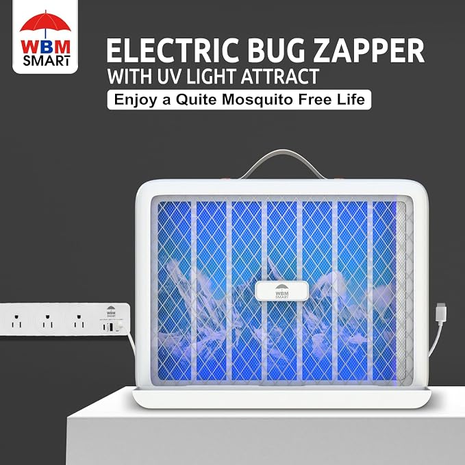 WBM Smart Electric Bug Zapper, LED UV Light Trap Mosquito, Portable & Wall-Mountable High-Voltage Electric Mosquito Bug Zapper Indoor & Outdoor with Safety Mesh