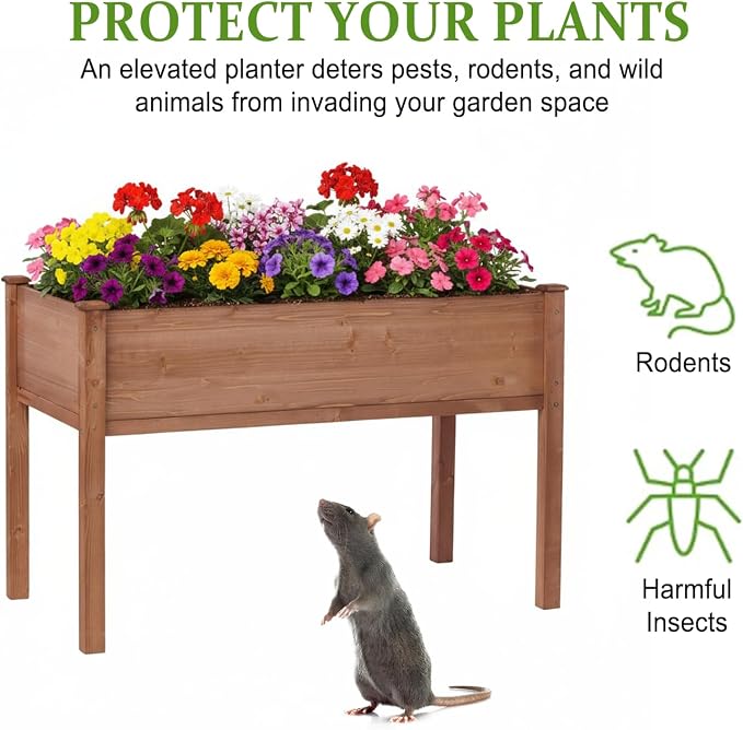 Raised Garden Bed with Legs, 48x24x30 in Planter Boxes Outdoor, Elevated Wooden Planter Box Standing Growing Bed for Gardening, Backyard, Patio and Balcony (Coffee, 48x24x30)