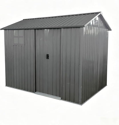 8x6 FT Outdoor Storage Shed,Galvanized Steel Heavy Duty Metal Tool Shed with Window & Vents,Sliding Door,Weatherproof Utility Shed for Backyard Patio Lawn,Gray
