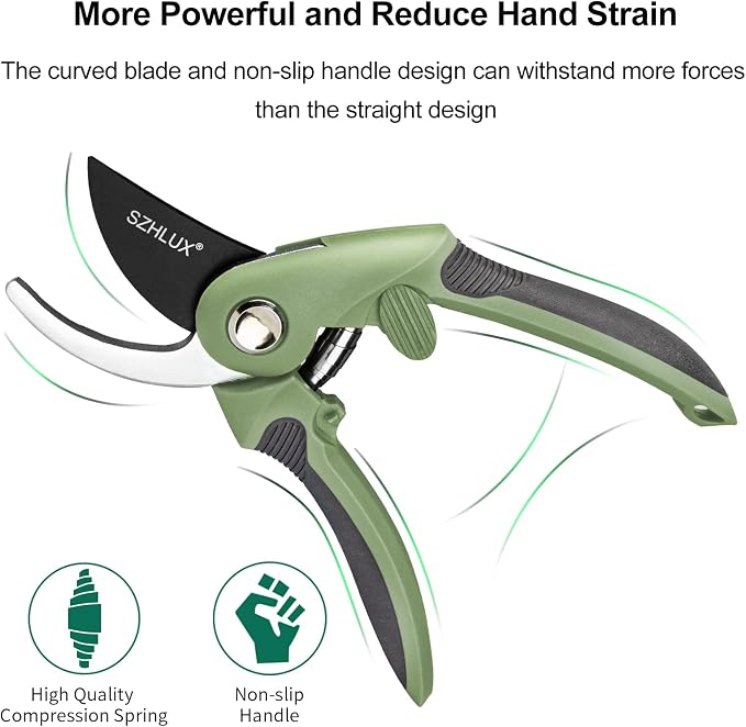 SZHLUX Pruning Shears, Sharp Precision Hand Pruner SK5 Carbon Steel Blades for Garden, Pruning Scissors, 5/8’’ Plant Clippers, Bypass Pruner