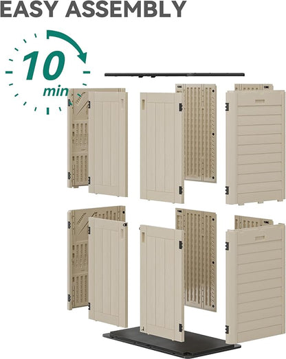 YITAHOME 60 cuft Vertical Outdoor Storage Shed with Shelf, Large Waterproof Storage Cabinet for Garden Shed, Tall Outdoor Storage Shed for Garage, Pool Storage, Resin, Lockable, Khaki & Brown