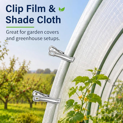 50 Pcs Garden Clamp, Stainless Steel Metal Clip for Garden Netting | Garden Clips for Netting, Greenhouse Clip with Strong Grip, Heavy Duty Clamp, Outdoor Clip for Shade Cloth, Laundry, Fabric