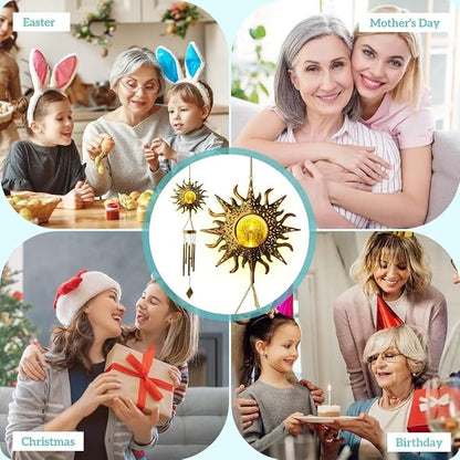 Solar Sun Wind Chimes for Outside Unique Gardening Gifts for Women Mom Grandma Crackle Glass Ball LED Wind Chimes Solar Lights Outdoor Decor Decorative Light for Garden Patio Yard Porch