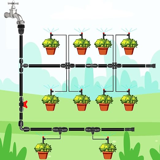 1/2 Inch To 1/4 Inch Drip Irrigation Fittings, 8 Pack Push-to-Fit 1/2" (1/2" ID x 0.65" OD) to 1/4" Drip Line Reducing Tee 1/2" x 1/4" 6 Way Splitter Connectors for Garden Irrigation System