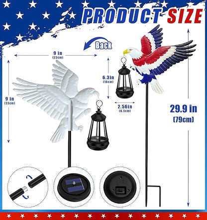 Solar Lights Outdoor Waterproof Eagle Garden Decor,2 Packs 29.9in Metal Eagle with Solar Lights,250th Anniversary America Eagle Patriotic Decorations,Decorative Garden Stakes for Yard Art Patio Porch