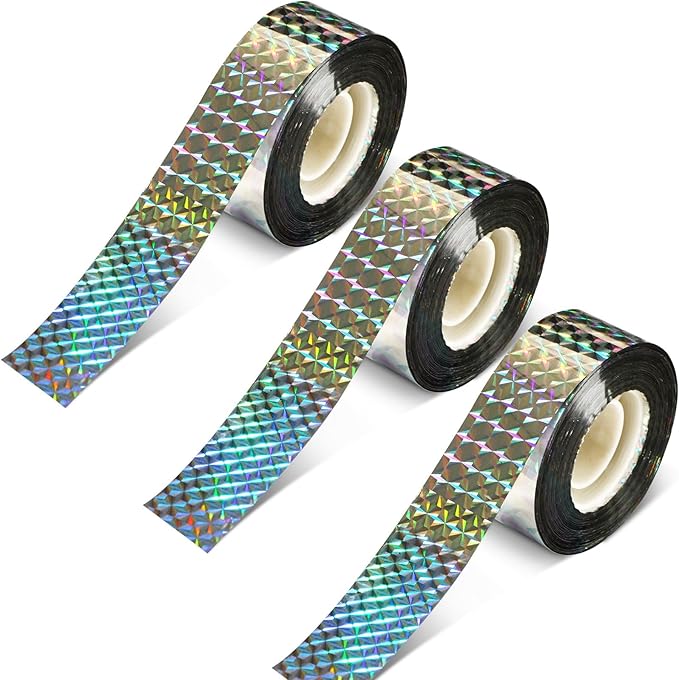 DECYOOL 3 Rolls 787 FT Bird Scare Tape Reflective Repellent Ribbon Hanging | Bird Repellent Tape, House Garden Patio Lawn Orchard, Reflective Bird Scare Tape, 787 FT Total Length Avoid Animal Damage