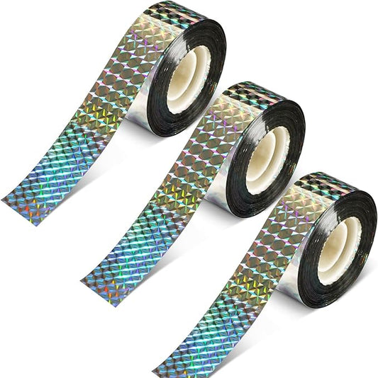 DECYOOL 3 Rolls 787 FT Bird Scare Tape Reflective Repellent Ribbon Hanging | Bird Repellent Tape, House Garden Patio Lawn Orchard, Reflective Bird Scare Tape, 787 FT Total Length Avoid Animal Damage