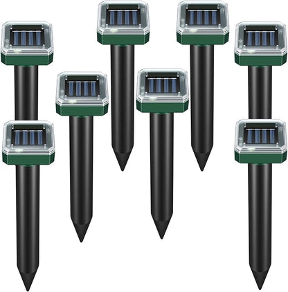 8 Pack Solar Powered Mole Repellent, Ultrasonic Outdoor Pest Repeller for Lawns & Gardens - Waterproof, Chipmunk, Vole, Gopher, Groundhog, Snake Deterrent (Dark Green)