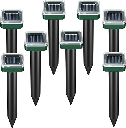 8 Pack Solar Powered Mole Repellent, Ultrasonic Outdoor Pest Repeller for Lawns & Gardens - Waterproof, Chipmunk, Vole, Gopher, Groundhog, Snake Deterrent (Dark Green)