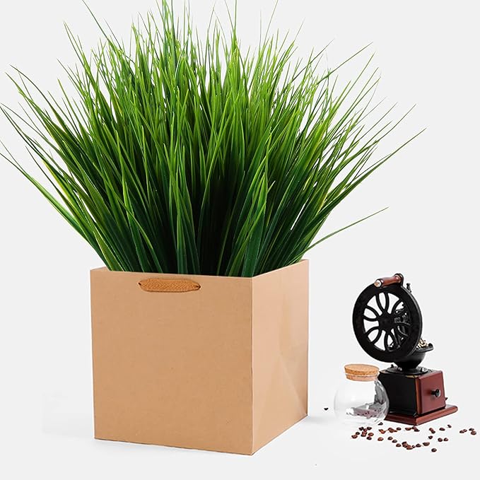XLFAQXM 8 Pack Artificial Plants Flowers Grass Shrubs No Fade Faux Plastic Flowers Outdoor for Farmhouse Garden Porch Patio Indoor Wedding Decoration Greenery Fake Plants uv Resistant (3#Green)