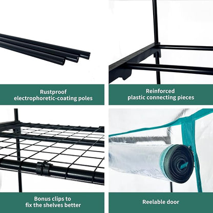 4 Tier mini Indoor Greenhouse Upgraded with Shelf Clips,27"x19"x62" Greenhouse for Indoors&greenhouses for Outdoors with PVC Cover and Roll-Up Zipper Door