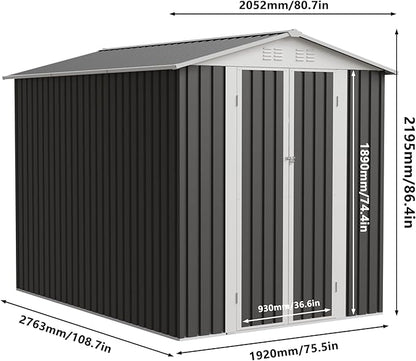 YOPTO 9x6 FT Metal Storage Shed,Lockable Outdoor Tool Shed W/Air Vent | Lockable Hinged Door,Reinforce Frame,Sloped Roof,for Patio,Garden,Backyard,Lawn,Grey