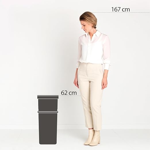 Brabantia Sort & Go Kitchen Recycling Bin | L / 10.6 Gal / 40L | Dark Gray | Removable Stay-Open Lid, Carry Handle | Trash Can for Bottles, Cans, Paper, Glass | Wall Bracket Sold Separately