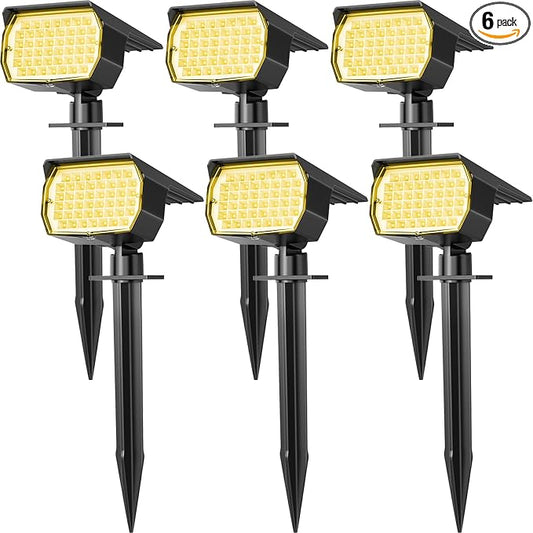 WENATY Solar Spot Lights Outdoor Waterproof IP65, 6 Pack Landscape Spotlights with 46 LEDs, 3 Modes Auto On/Off Solar Powered Flood Lights for Outside Pathway, Yard, Garden, Walkway (Warm White)