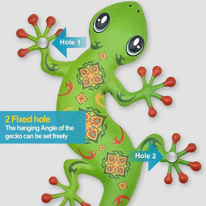 4 Pcs Metal Gecko Outdoor Decorations - Metal Wall Art Hanging Sculpture Decoration for Garden Yard Fence Porch Exterior Wall Decor