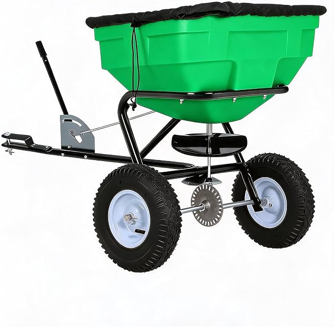 Tow Behind Broadcast Spreader, 125 LBS Large Capacity Universal Hook Tow & Push Lawn Spreader, 9.8 ft Spreading Width 30 Adjustable Settings, Compatible with UTV ATV Riding Mower & Most Tractors