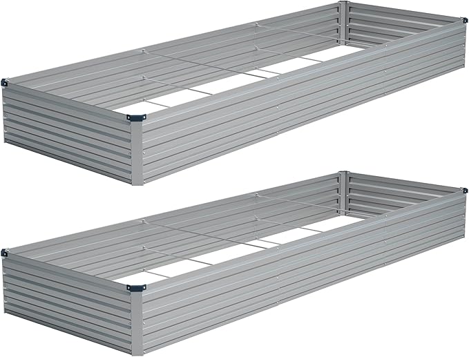 Vengarus 2PCS 12x4x1ft Galvanized Raised Garden Beds Kit,Planter Box Silver | Galvanized Steel, Rectangular Metal Planter Raised Beds, Vegetables, Herbs, Flowers, Easy Assembly, Rustproof Safe Backyard