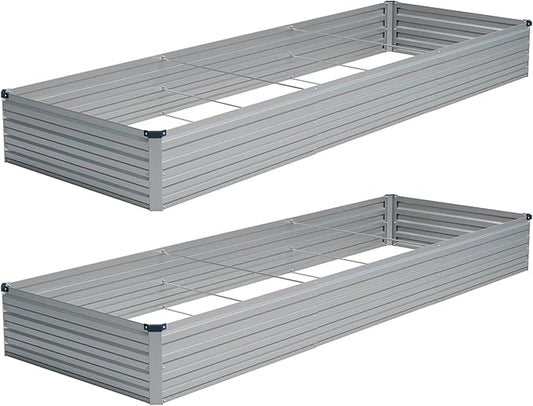 Vengarus 2PCS 12x4x1ft Galvanized Raised Garden Beds Kit,Planter Box Silver | Galvanized Steel, Rectangular Metal Planter Raised Beds, Vegetables, Herbs, Flowers, Easy Assembly, Rustproof Safe Backyard