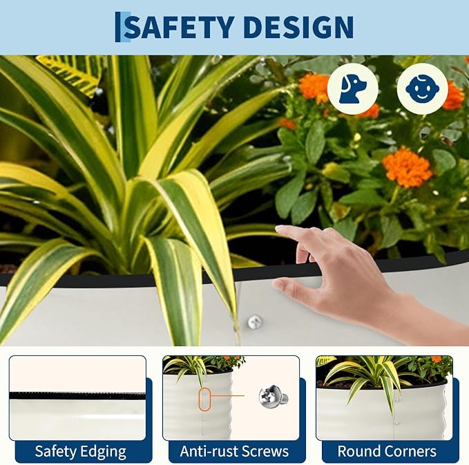 Garvee 2 Pack 10x4x1.5ft Galvanized Raised Garden Bed Kit, Oval Metal Planter Boxes with Anti-Cut Safety Edges, Rust-Resistant Deep Root Planters for Outdoor Vegetables, Flowers, Herbs, Beige