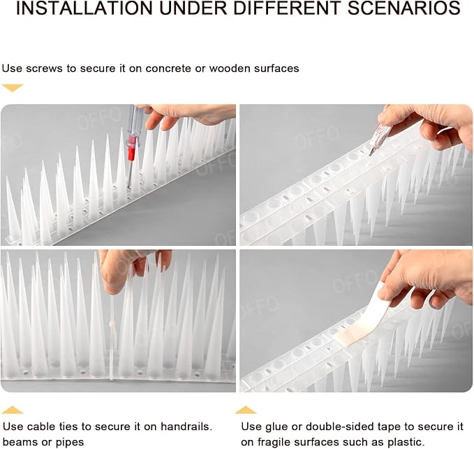 OFFO Bird Spikes Pigeon Outdoor Spikes for Cat Keep Birds Raccoon Woodpecker Away Covers 8 Feet(2.44m), Frosted White
