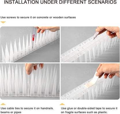 OFFO Bird Spikes Pigeon Outdoor Spikes for Cat Keep Birds Raccoon Woodpecker Away Covers 4 Feet(1.2m), Frosted White