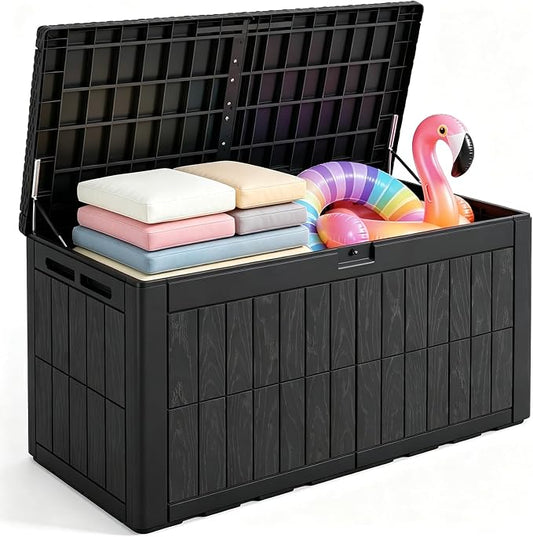 Quictent 100 Gallon Resin Deck Box, Outdoor Storage Bench, Weatherproof Waterproof, Heavy Duty UV Resistant, Lockable Container