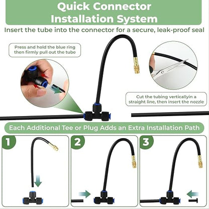 230FT Drip Irrigation System for Garden: 40 Nozzles 1/4" PE Tubing Automatic Watering Kit Adjustable Misting Sprinkler Mister Hose for Water Plants Tape Raised Beds Lawn Outdoor Yard Greenhouse