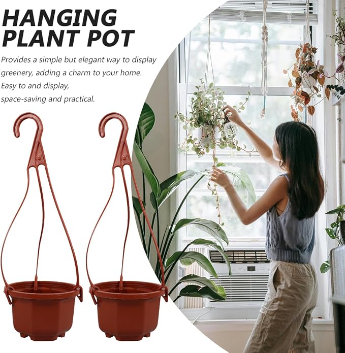 YARNOW Hanging Planters 10 Pack, 3.5 Inch Plastic Plant Pots with Drainage Holes and Hooks for Indoor Balcony Patio Garden