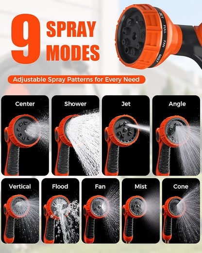 150FT Retractable Garden Hose Reel 1/2 Inch, Wall Mounted Heavy Duty Water Hose with Auto-Lock, Slow Return, 180° Swivel Bracket & 9-Pattern Spray Nozzle – UV Resistant Outdoor Hose Storage System