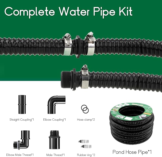 LONGRUN Pond Tubing 1.25 Inch 1-1/4'' Diameter, 23.6 Feet Long Corrugated Flexible Hose Pipe, Pool PVC Tube for Garden Ponds Waterfalls Camping Caravans Filters Drainage Marine