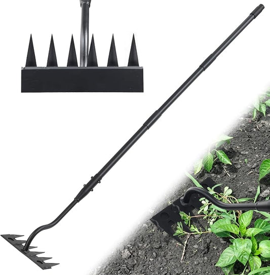 Weeding Rake Long Handle,70 Inch Heavy Duty Metal Manual Weeder Tool for Weeding Loosening Soil Cultivating Weed Puller Tool for Lawn, Garden Beds 6 Teeth Weed Removal Tool for Women and Seniors