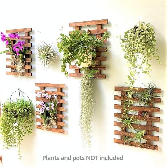 ShopLaLa Wooden Wall Planter (40cm, 4 Pack) Hanging Planters for Indoor | Air Plant Succulent Orchid Holder, Live Vertical Garden Wall Mounted Plant Stand, Wall Christmas Outdoor Decor