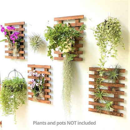 ShopLaLa Wooden Wall Planter (40cm, 4 Pack) Hanging Planters for Indoor | Air Plant Succulent Orchid Holder, Live Vertical Garden Wall Mounted Plant Stand, Wall Christmas Outdoor Decor