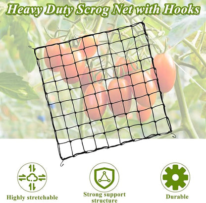 2 Pack 5x5 ft Elastic Trellis Netting for Grow Tent, Heavy Duty Plant Support Net with Steel Hooks and 100 Zip Ties, Black Garden Trellis Net for Tomatoes, Cucumbers, Vines