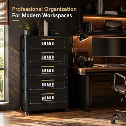 Foldable Storage Cabinet with Doors & Locking Wheels, 5-Tier Large-Capacity Organizer, No-Tool Setup, Impact-Resistant ABS Construction for Dorm, Pantry, Laundry, and Living Spaces