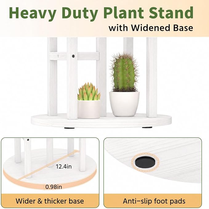LASZOLA 5 Tiered Wood Plant Stand Indoor Corner, Flower Holder Rack Tall for Multiple Plants, Rustic Planter Shelf Display for Patio Garden Balcony Living Room， White