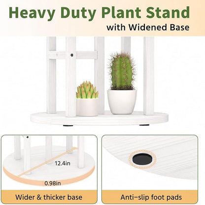 LASZOLA 5 Tiered Wood Plant Stand Indoor Corner, Flower Holder Rack Tall for Multiple Plants, Rustic Planter Shelf Display for Patio Garden Balcony Living Room， White