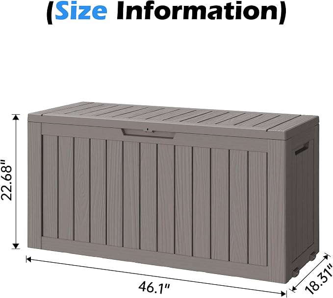 Outdoor Storage Box, 82 Gallon Resin Deck Boxes Outdoor Waterproof For Patio Furniture, Garden Tools, Pool Supplies, Lockable And UV Resistant (Striped Gray)