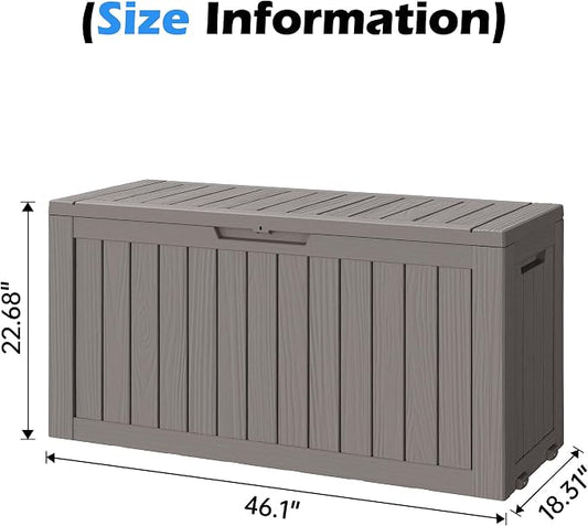 Outdoor Storage Box, 82 Gallon Resin Deck Boxes Outdoor Waterproof For Patio Furniture, Garden Tools, Pool Supplies, Lockable And UV Resistant (Striped Gray)