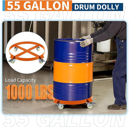 55-Gallon Drum Dolly, Heavy Duty 1000Lbs Load Capacity,Barrel Dolly Cart with Cross Braces & Swivel Casters Wheel,Steel Fram,Non Tipping Design,Barrel Cart with Brake for Warehouse Drum Handling